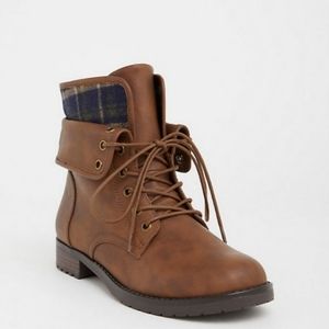Faux Leather Foldover Combat Boot
